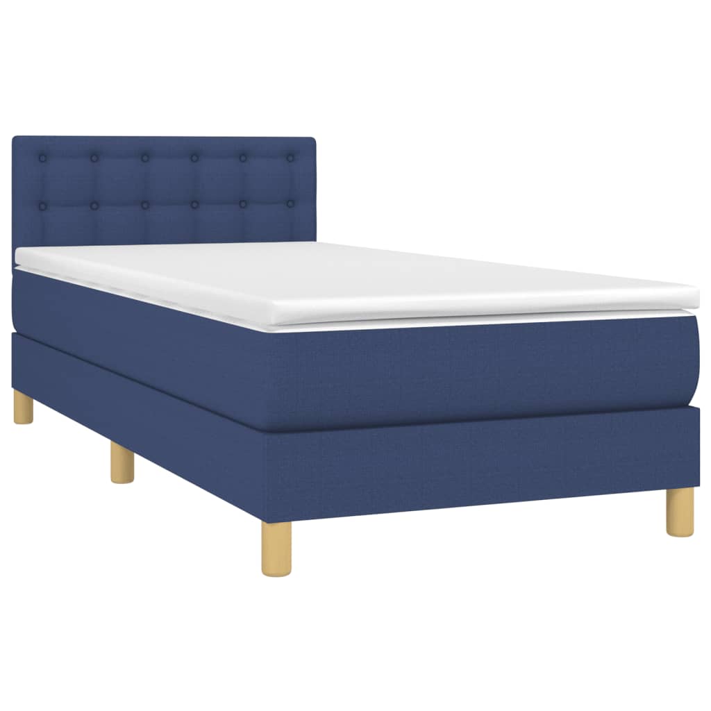 Κρεβάτι Boxspring με Στρώμα Μπλε 90x200 εκ.Υφασμάτινο