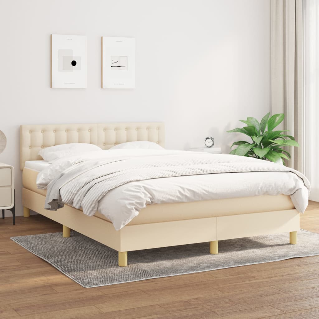 Κρεβάτι Boxspring με Στρώμα Κρεμ 140x190 εκ. Υφασμάτινο - Pakobazaar