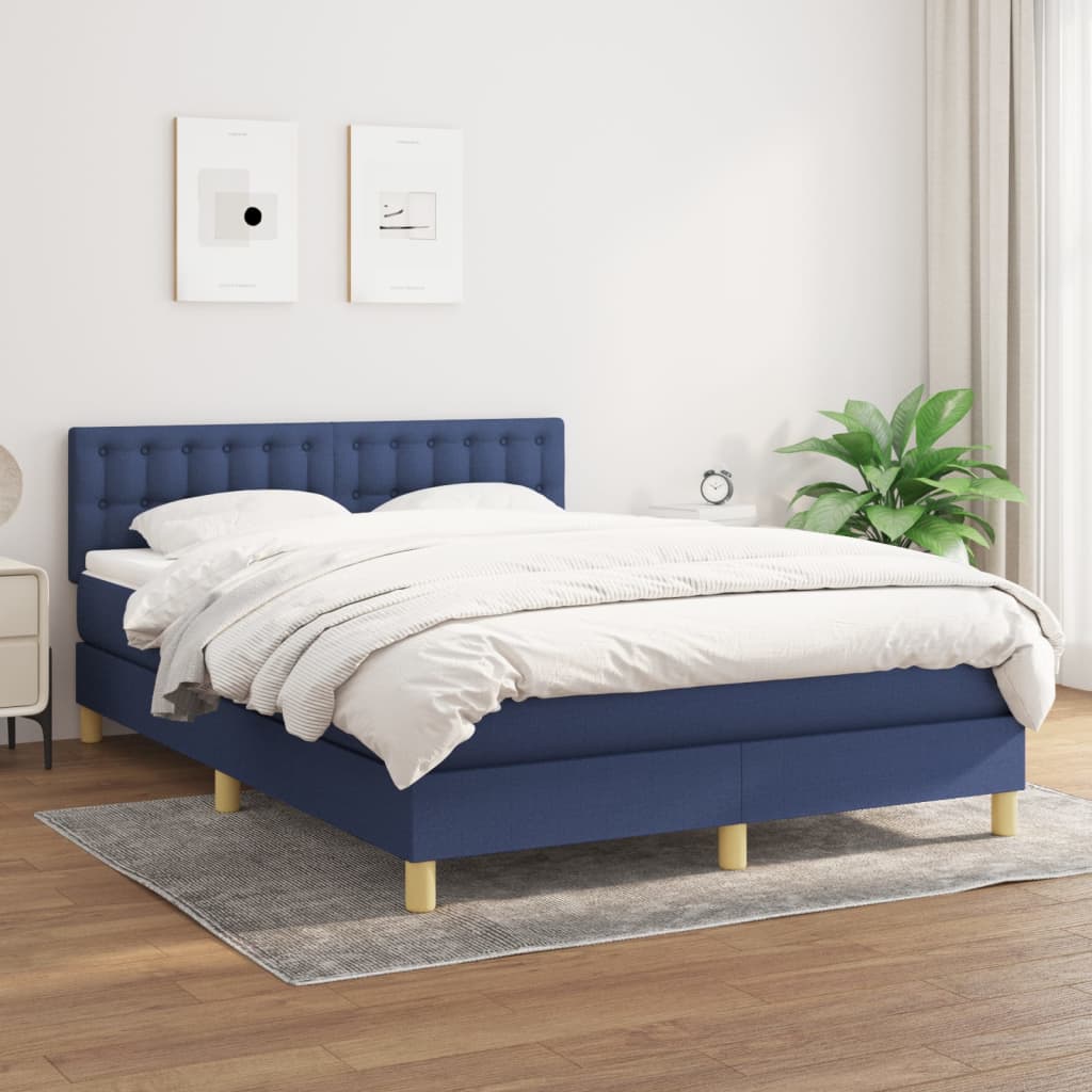 Κρεβάτι Boxspring με Στρώμα Μπλε 140x190 εκ. Υφασμάτινο - Pakobazaar
