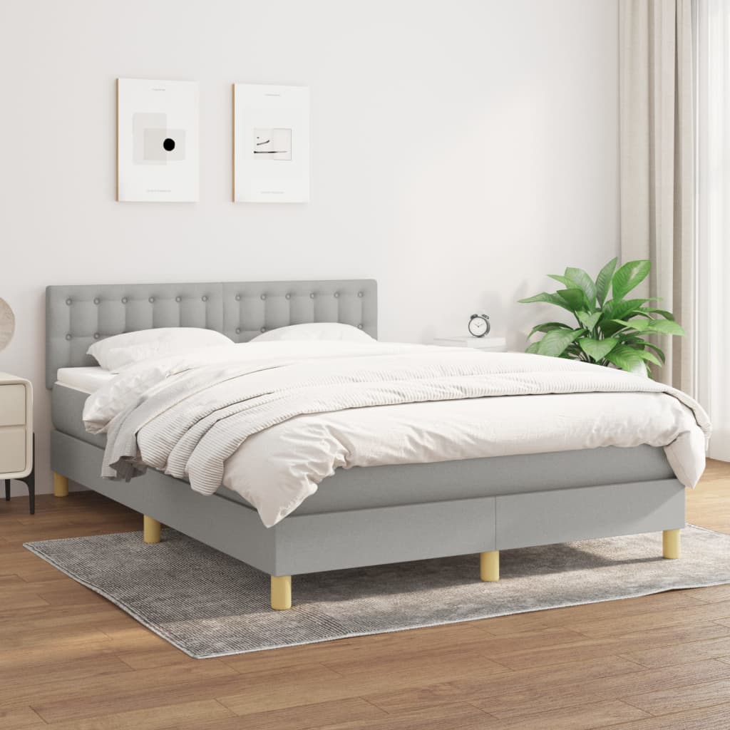 Κρεβάτι Boxspring με Στρώμα Ανοιχτό Γκρι 140x200 εκ. Υφασμάτινο - Pakobazaar
