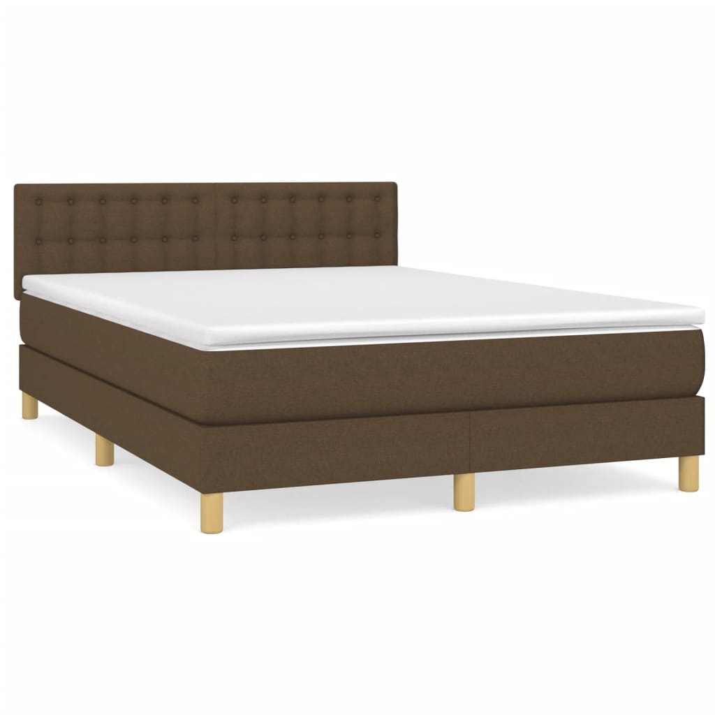 Κρεβάτι Boxspring με Στρώμα Σκούρο Καφέ 140x200 εκ Υφασμάτινο