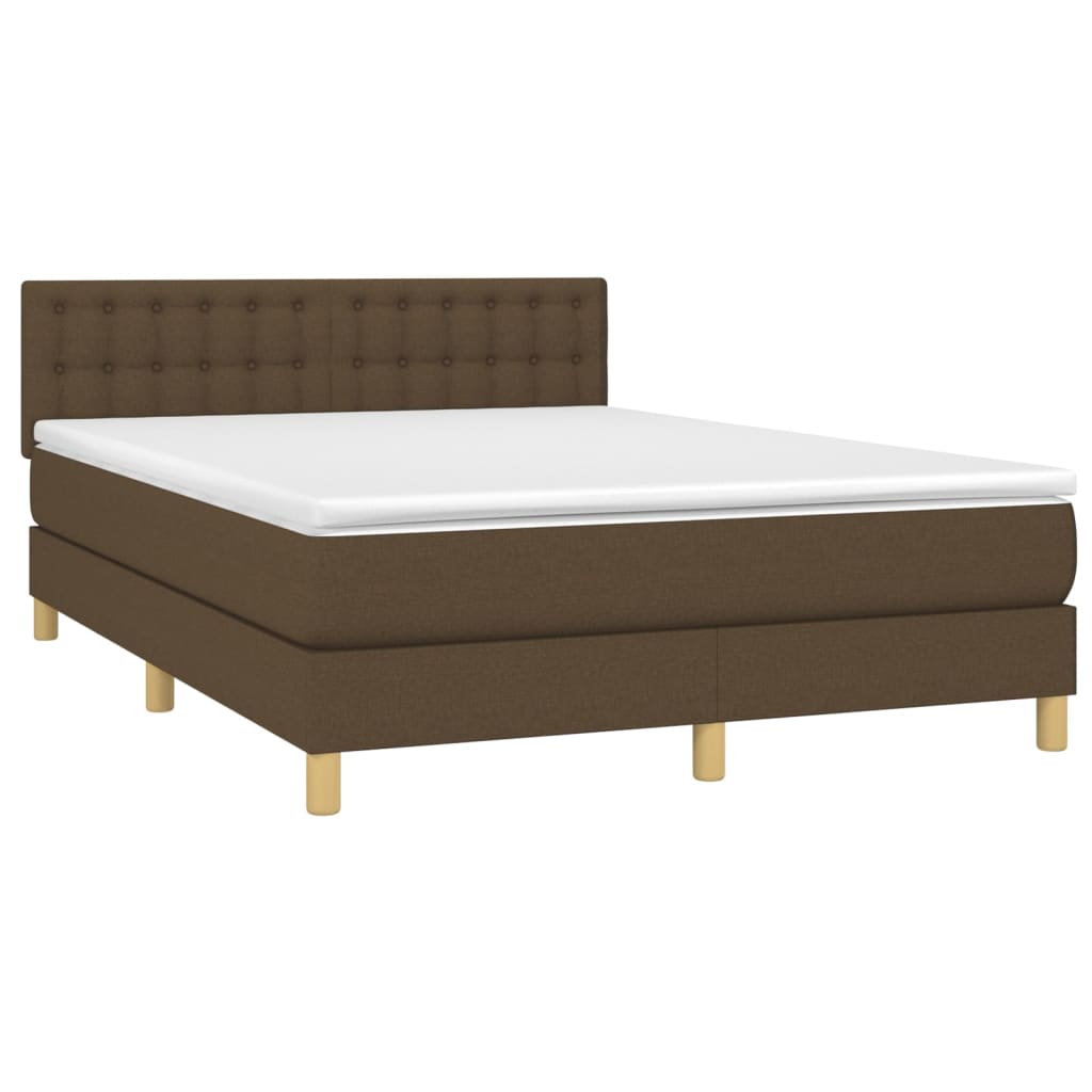 Κρεβάτι Boxspring με Στρώμα Σκούρο Καφέ 140x200 εκ Υφασμάτινο