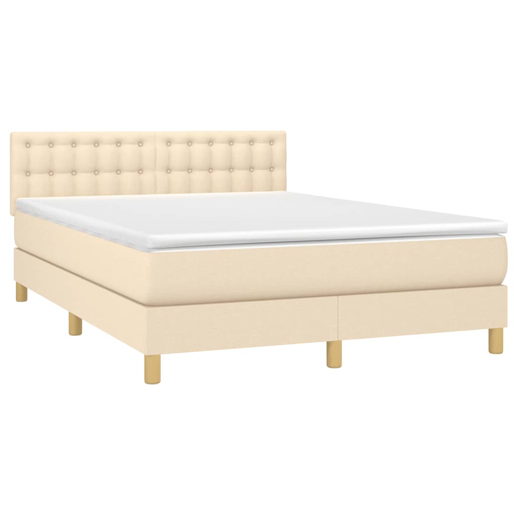 Κρεβάτι Boxspring με Στρώμα Κρεμ 140x200 εκ. Υφασμάτινο - Pakobazaar