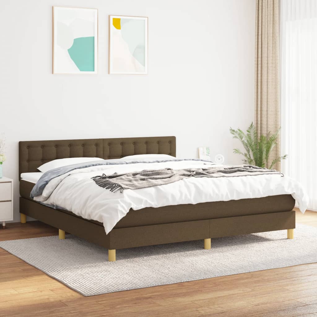 Κρεβάτι Boxspring με Στρώμα Σκούρο Καφέ 160x200 εκ Υφασμάτινο - Pakobazaar