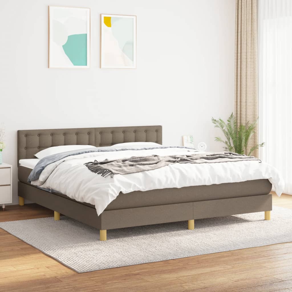 Κρεβάτι Boxspring με Στρώμα Taupe 160x200 εκ. Υφασμάτινο - Pakobazaar