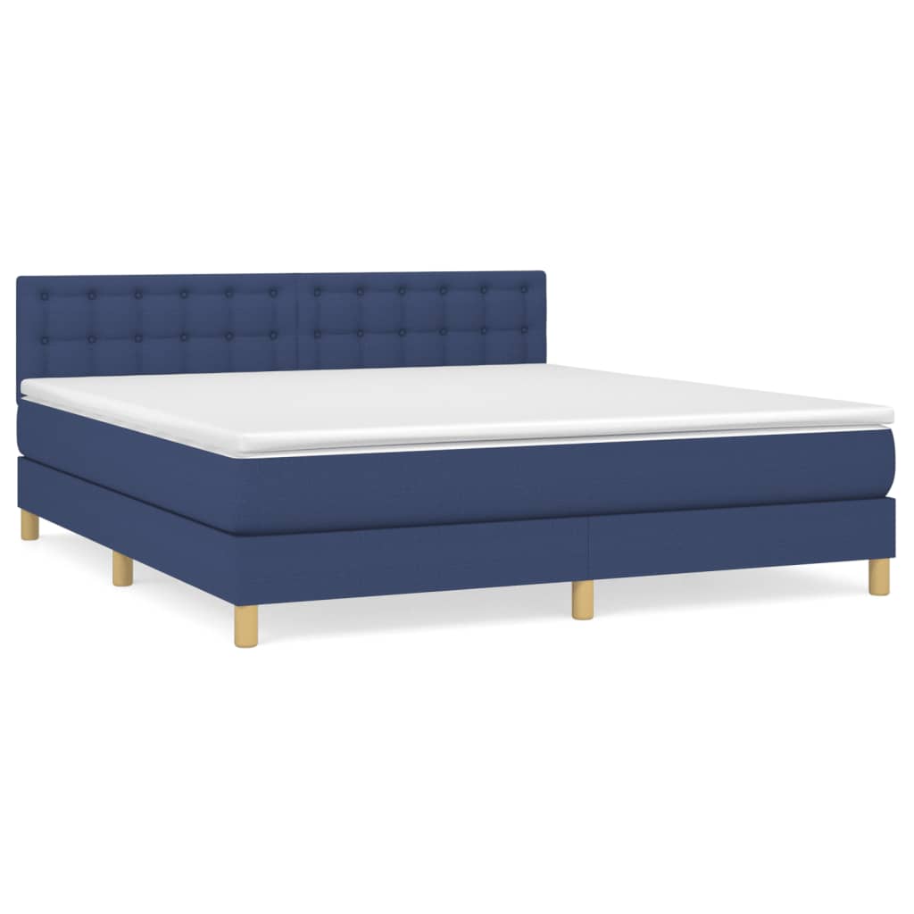 Κρεβάτι Boxspring με Στρώμα Μπλε 180x200 εκ. Υφασμάτινο