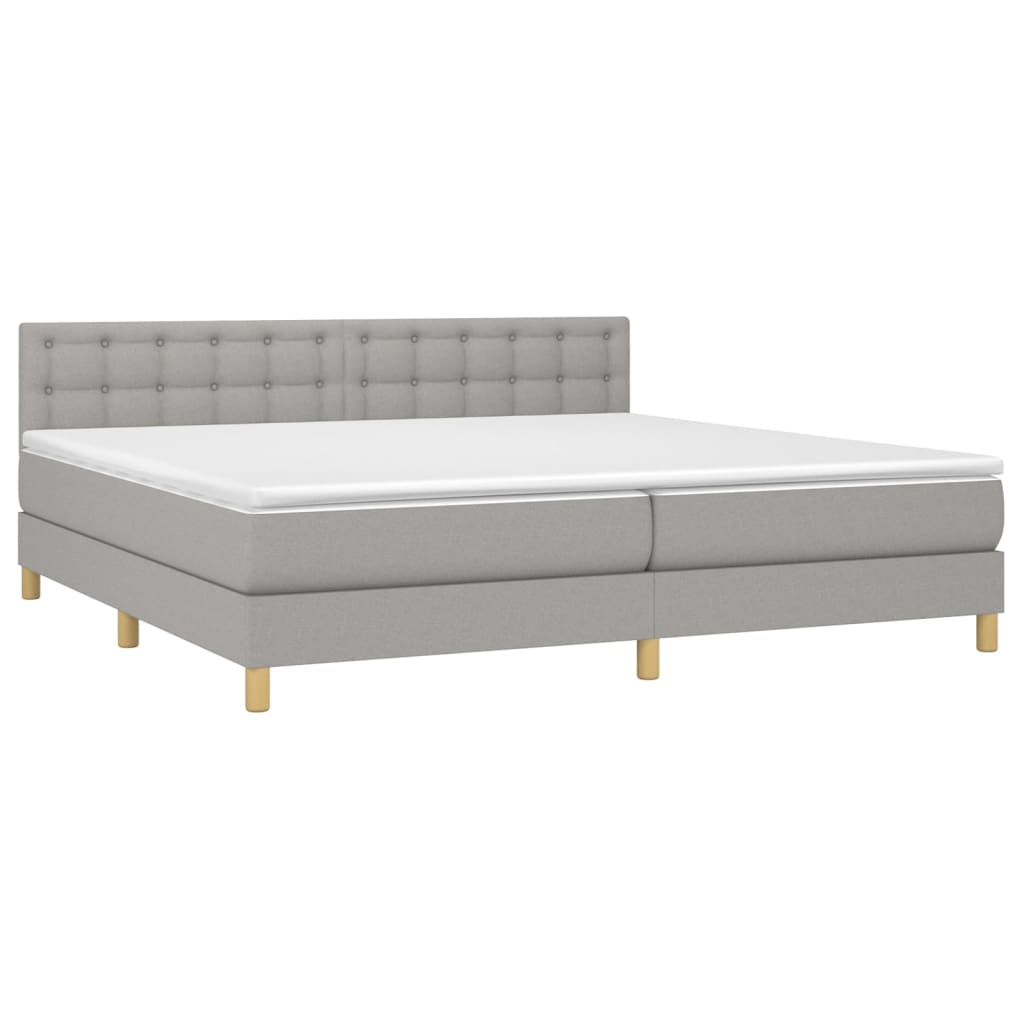 Κρεβάτι Boxspring με Στρώμα Ανοιχτό Γκρι 200x200 εκ. Υφασμάτινο
