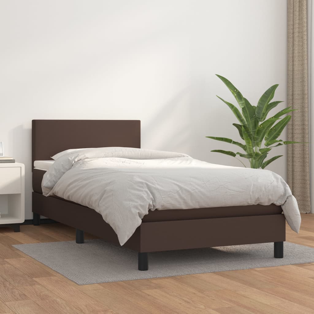 Κρεβάτι Boxspring με Στρώμα Καφέ 80 x 200 εκ. Συνθετικό Δέρμα