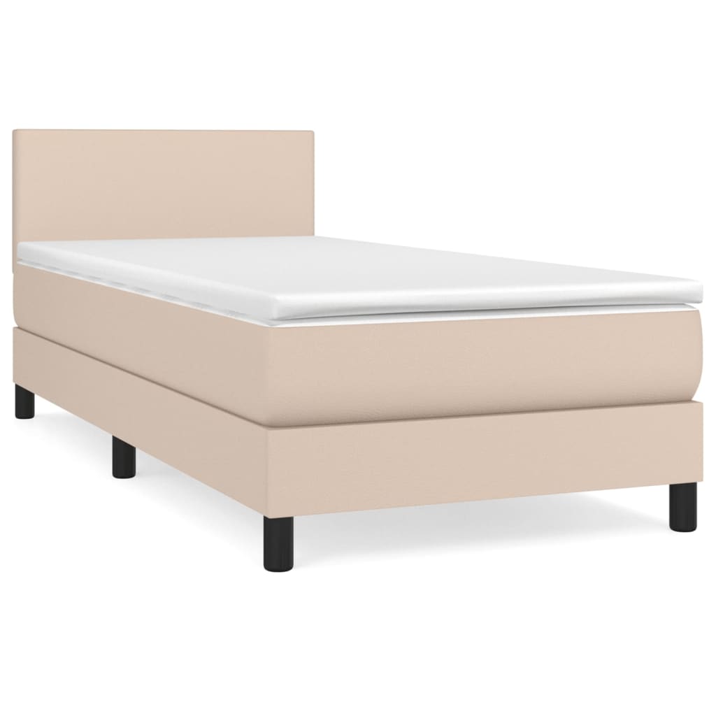 Κρεβάτι Boxspring με Στρώμα Καπουτσίνο 80x200 εκ. Συνθ. Δέρμα