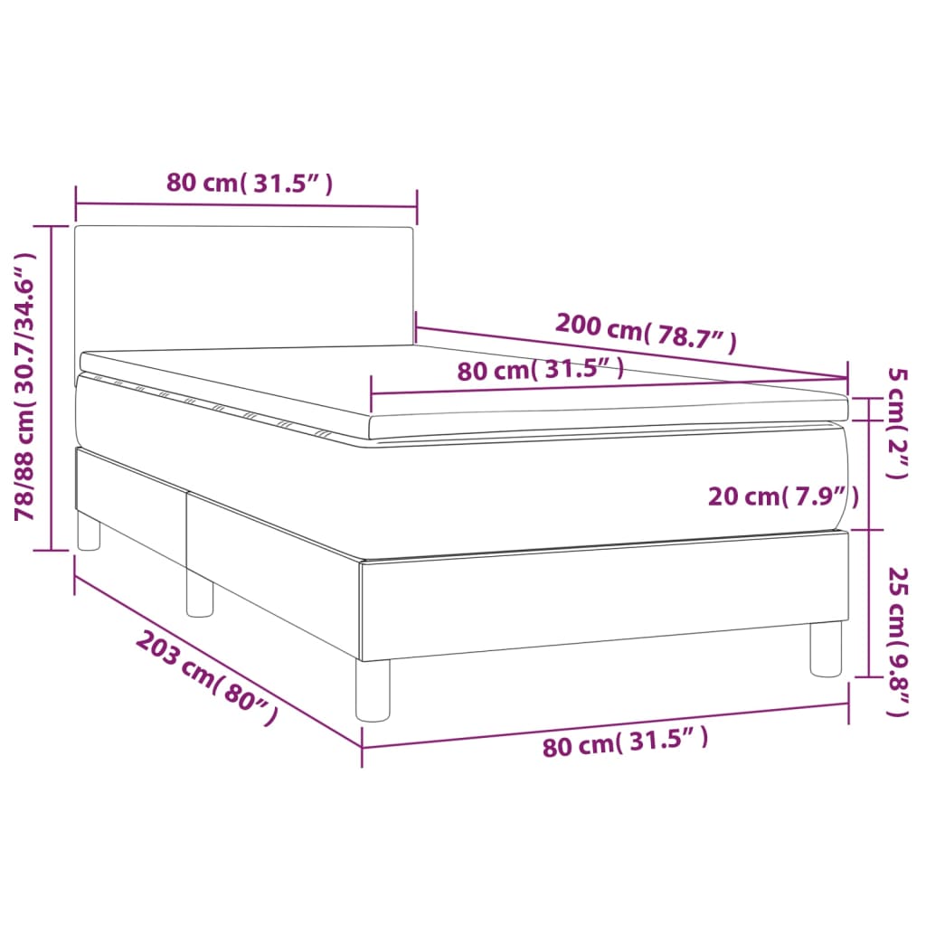 Κρεβάτι Boxspring με Στρώμα Καπουτσίνο 80x200 εκ. Συνθ. Δέρμα