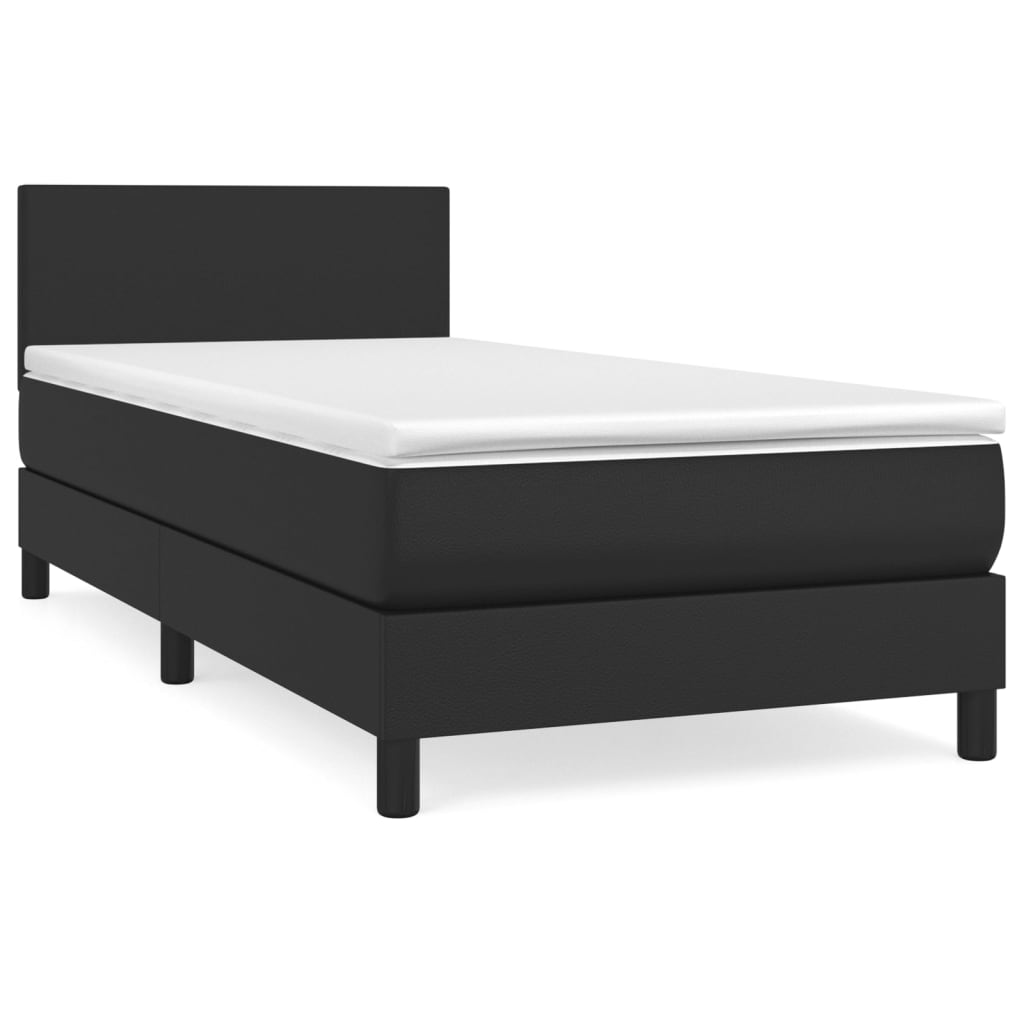 Κρεβάτι Boxspring με Στρώμα Μαύρο 90x190εκ. από Συνθετικό Δέρμα