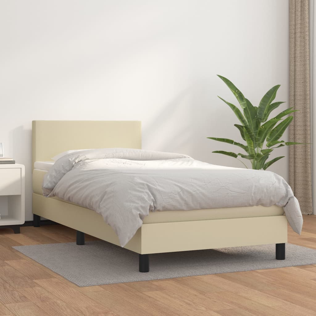 Κρεβάτι Boxspring με Στρώμα Κρεμ 90x190 εκ. από Συνθετικό Δέρμα - Pakobazaar