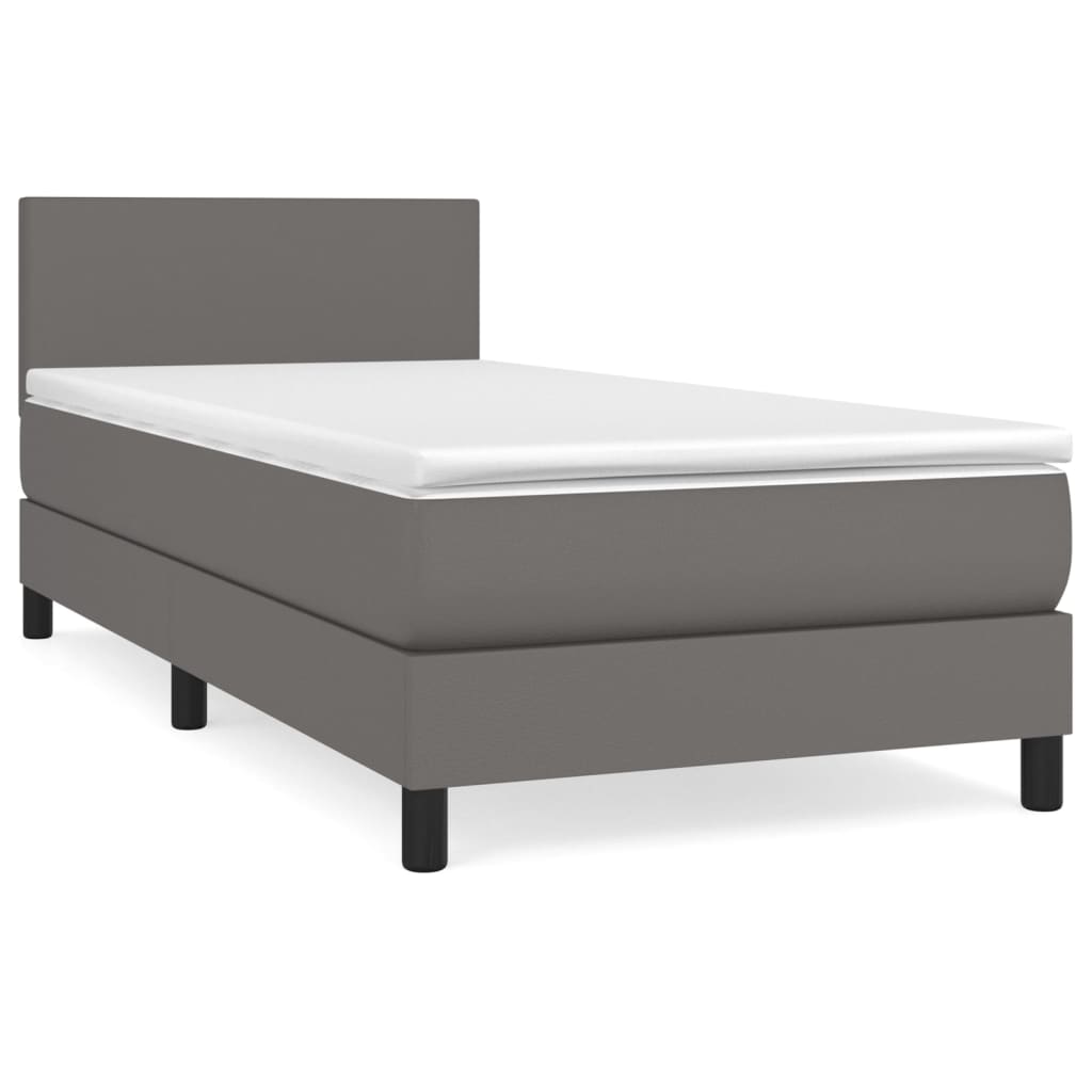 Κρεβάτι Boxspring με Στρώμα Γκρι 90x190 εκ. από Συνθετικό Δέρμα