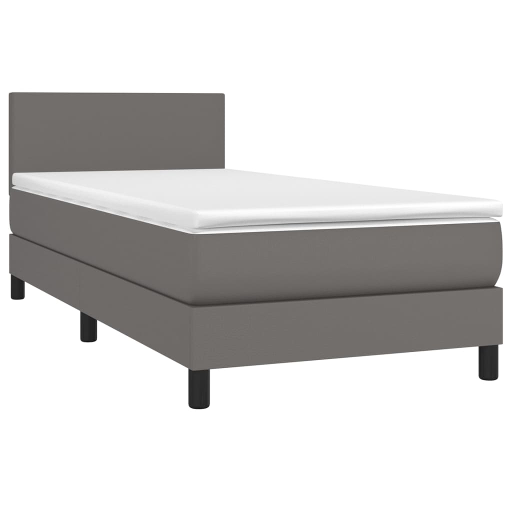 Κρεβάτι Boxspring με Στρώμα Γκρι 90x190 εκ. από Συνθετικό Δέρμα