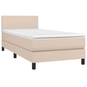 Κρεβάτι Boxspring με Στρώμα Καπουτσίνο 90x190εκ.από Συνθ. Δέρμα - Pakobazaar