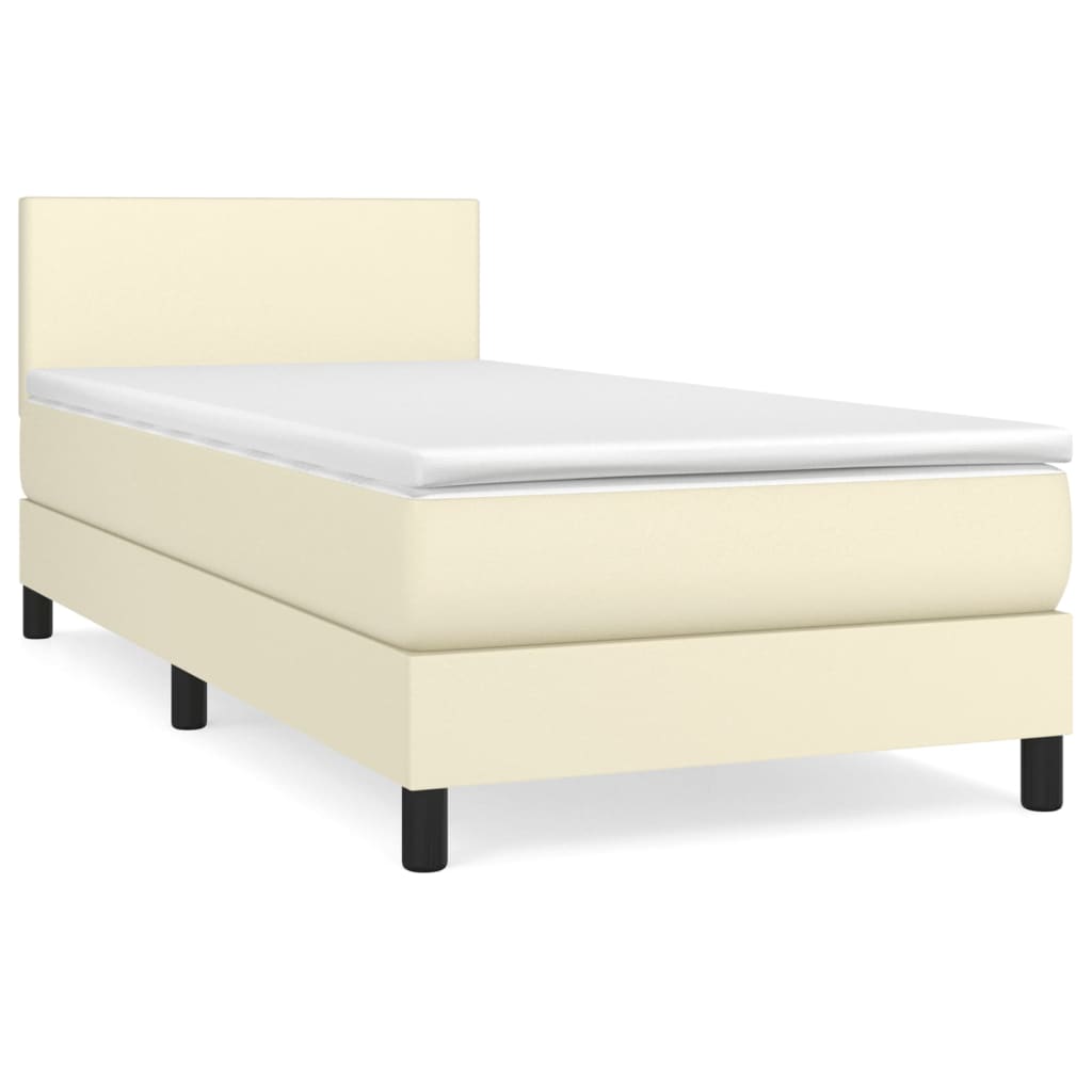 Κρεβάτι Boxspring με Στρώμα Κρεμ 90x200 εκ. από Συνθετικό Δέρμα - Pakobazaar