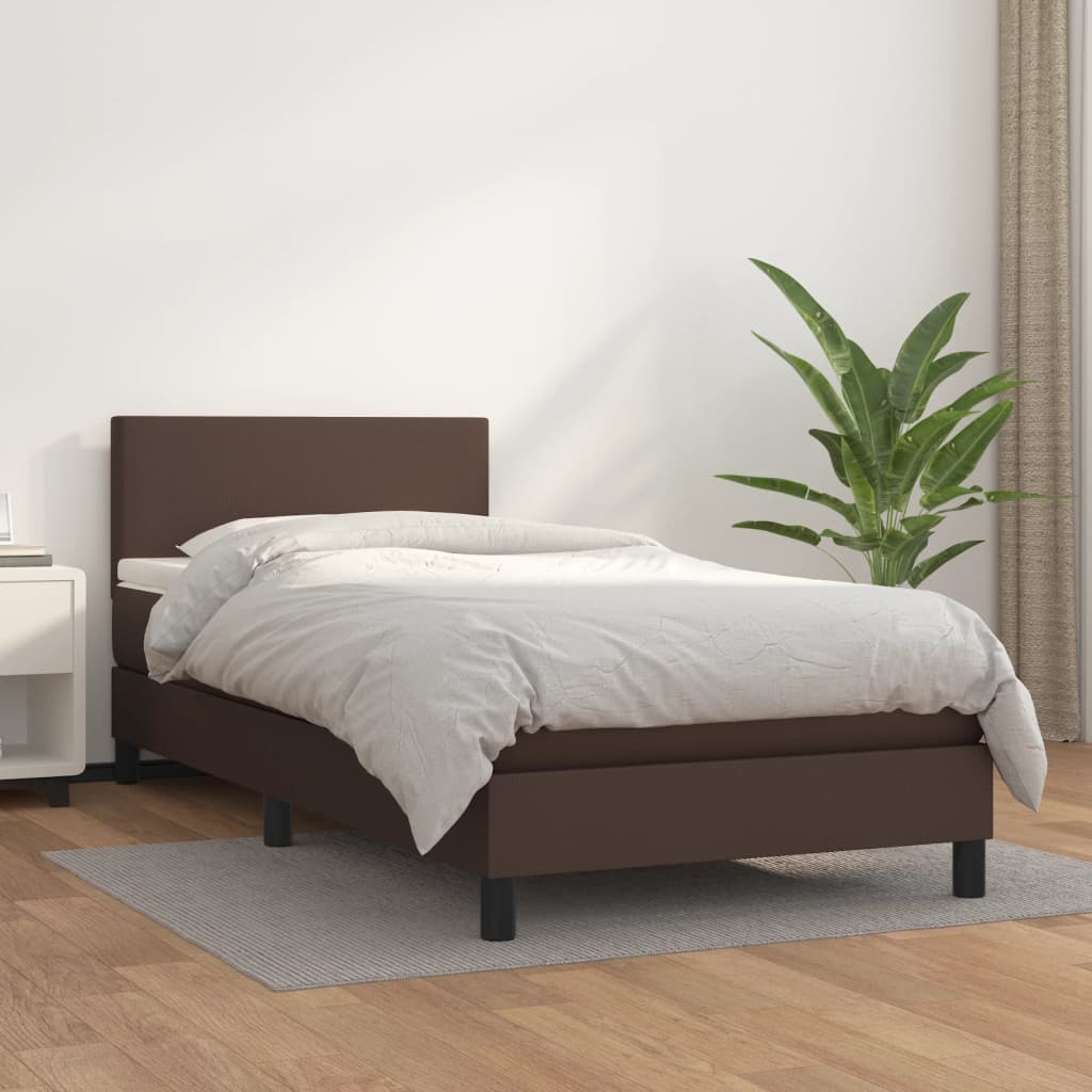 Κρεβάτι Boxspring με Στρώμα Καφέ 90x200 εκ. από Συνθετικό Δέρμα