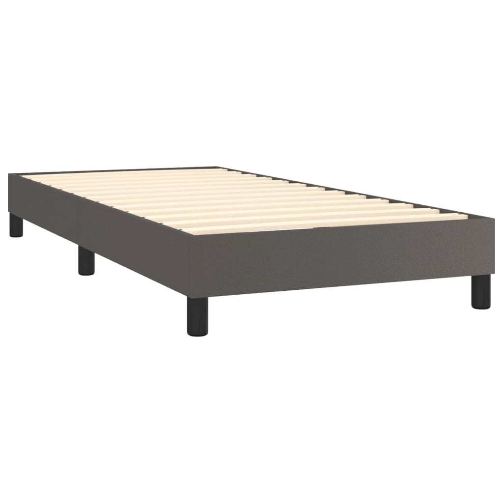 Κρεβάτι Boxspring με Στρώμα Γκρι 90x200 εκ. από Συνθετικό Δέρμα