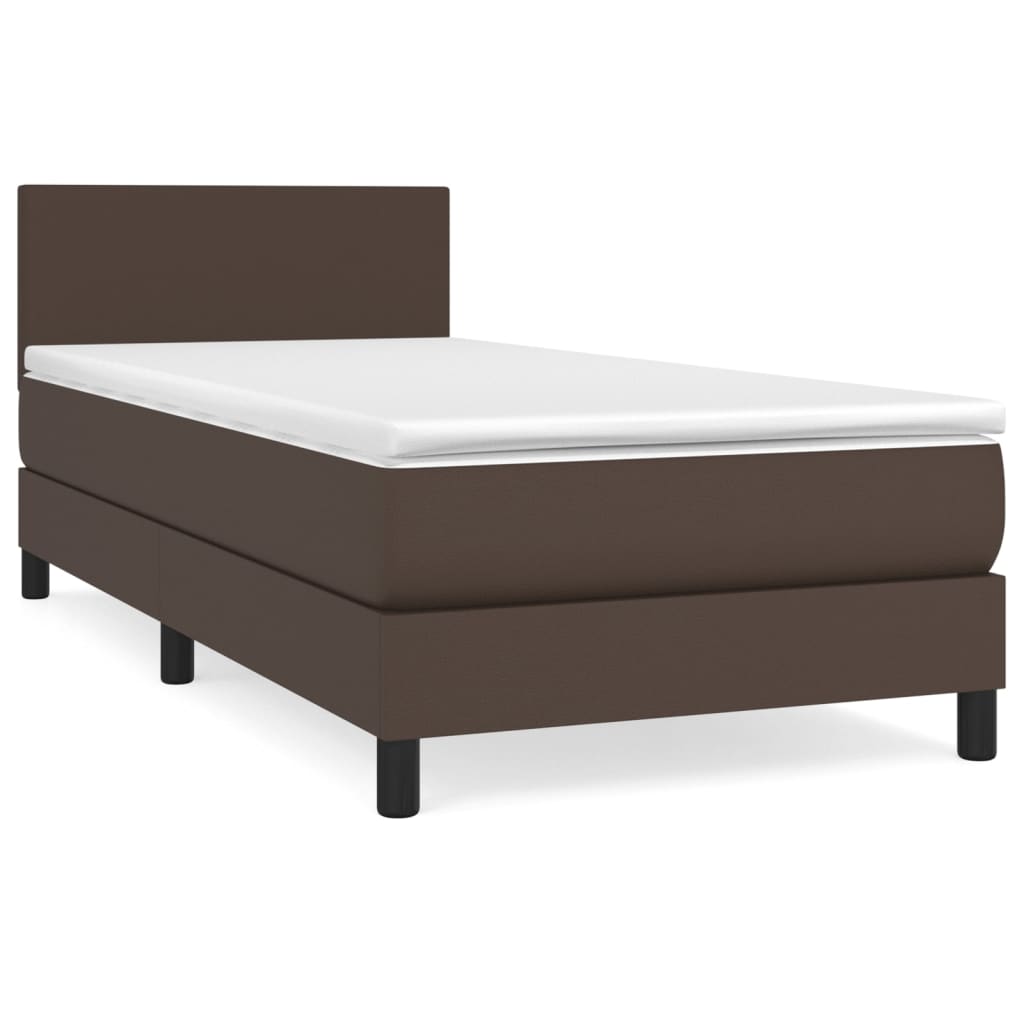 Κρεβάτι Boxspring με Στρώμα Καφέ 100x200εκ. από Συνθετικό Δέρμα