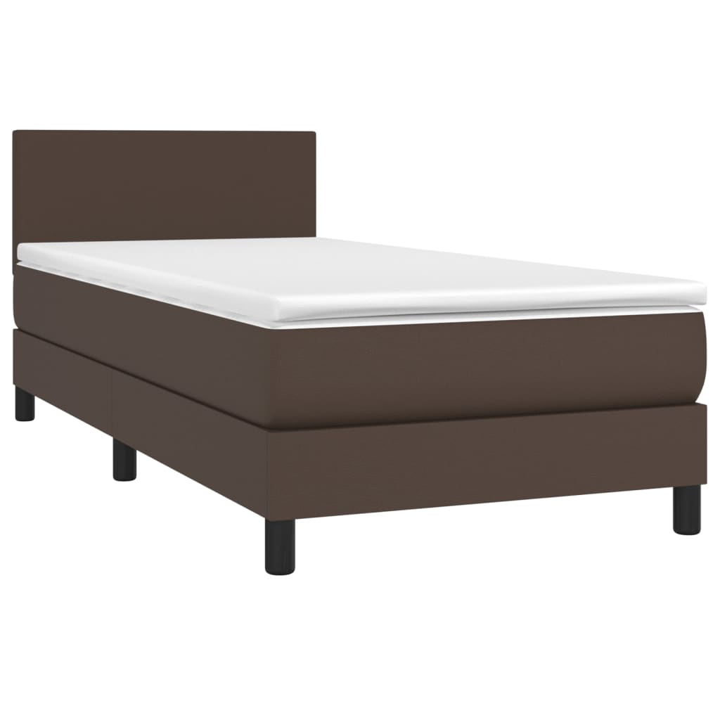 Κρεβάτι Boxspring με Στρώμα Καφέ 100x200εκ. από Συνθετικό Δέρμα