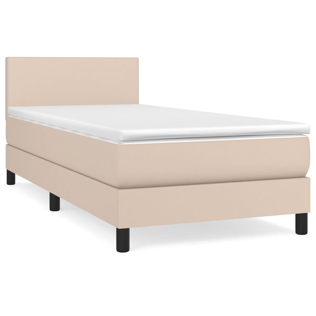 Κρεβάτι Boxspring με Στρώμα Καπουτσίνο 100x200εκ.από Συνθ.Δέρμα - Pakobazaar