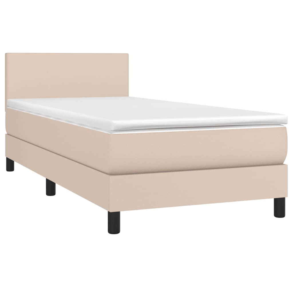 Κρεβάτι Boxspring με Στρώμα Καπουτσίνο 100x200εκ.από Συνθ.Δέρμα - Pakobazaar