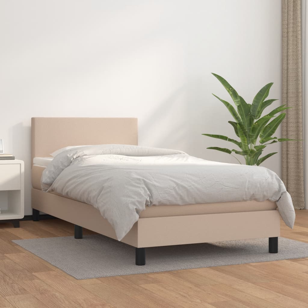 Κρεβάτι Boxspring με Στρώμα Καπουτσίνο 100x200εκ.από Συνθ.Δέρμα - Pakobazaar