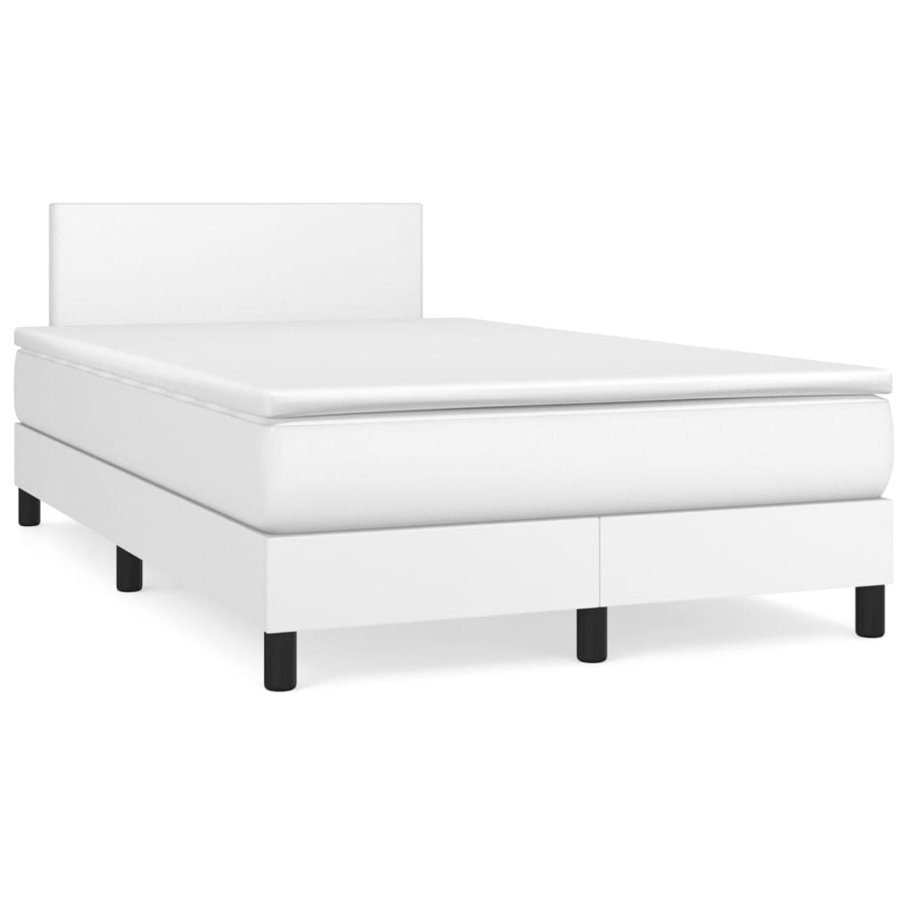 Κρεβάτι Boxspring με Στρώμα Λευκό 120x200εκ.από Συνθετικό Δέρμα - Pakobazaar