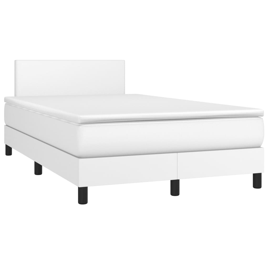 Κρεβάτι Boxspring με Στρώμα Λευκό 120x200εκ.από Συνθετικό Δέρμα - Pakobazaar