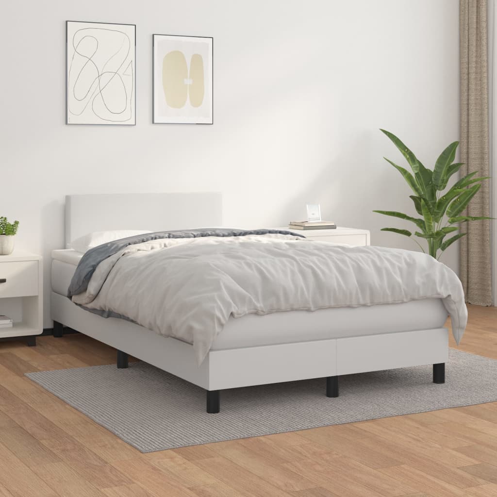 Κρεβάτι Boxspring με Στρώμα Λευκό 120x200εκ.από Συνθετικό Δέρμα - Pakobazaar