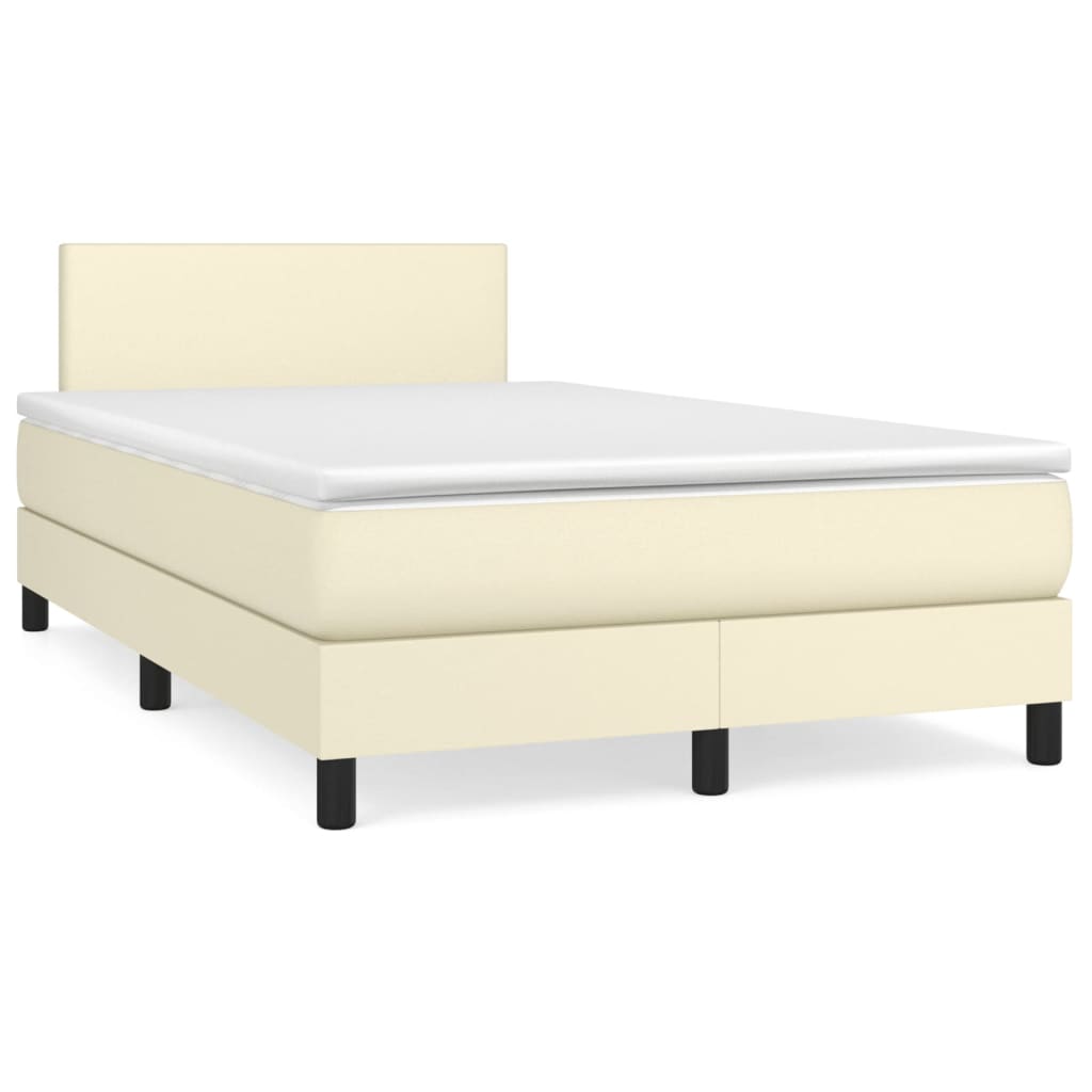 Κρεβάτι Boxspring με Στρώμα Κρεμ 120x200εκ. από Συνθετικό Δέρμα - Pakobazaar
