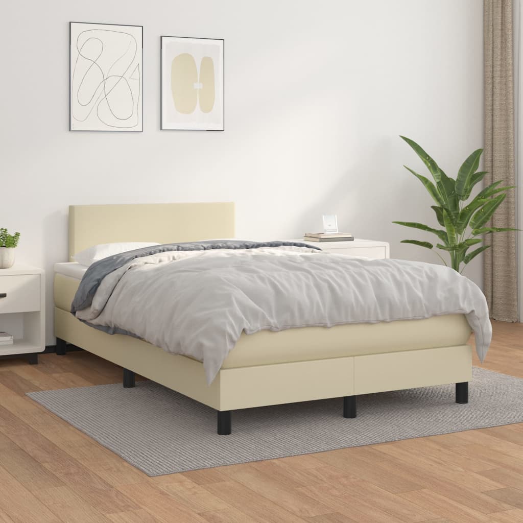 Κρεβάτι Boxspring με Στρώμα Κρεμ 120x200εκ. από Συνθετικό Δέρμα - Pakobazaar
