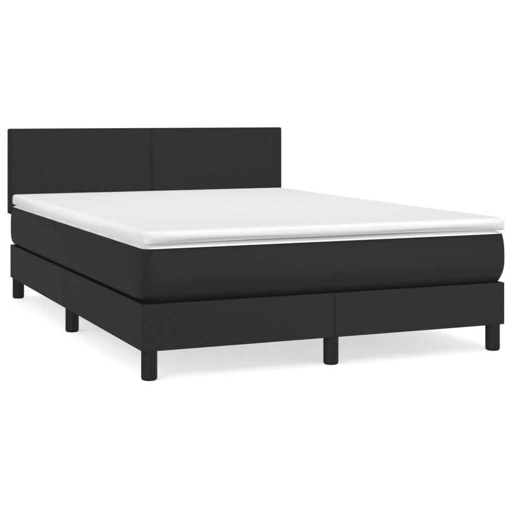 Κρεβάτι Boxspring με Στρώμα Μαύρο 140x190εκ.από Συνθετικό Δέρμα