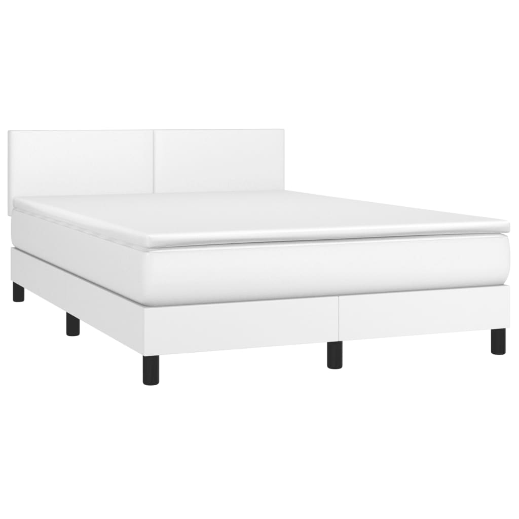 Κρεβάτι Boxspring με Στρώμα Λευκό 140x190εκ.από Συνθετικό Δέρμα