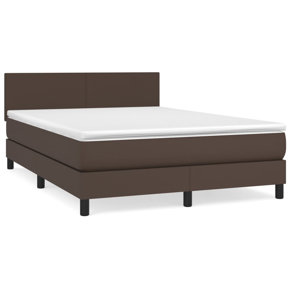 Κρεβάτι Boxspring με Στρώμα Καφέ 140x190εκ. από Συνθετικό Δέρμα