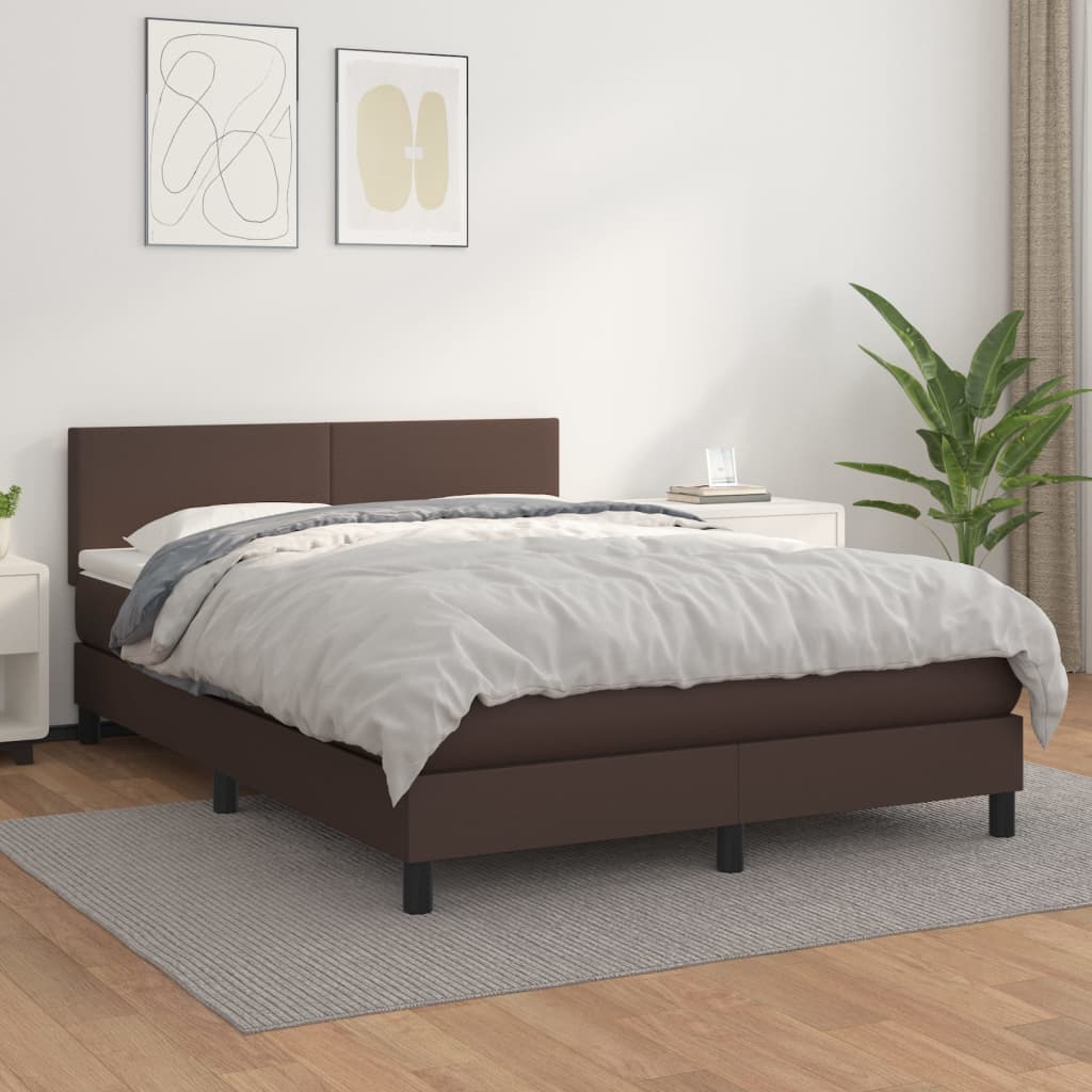 Κρεβάτι Boxspring με Στρώμα Καφέ 140x190εκ. από Συνθετικό Δέρμα