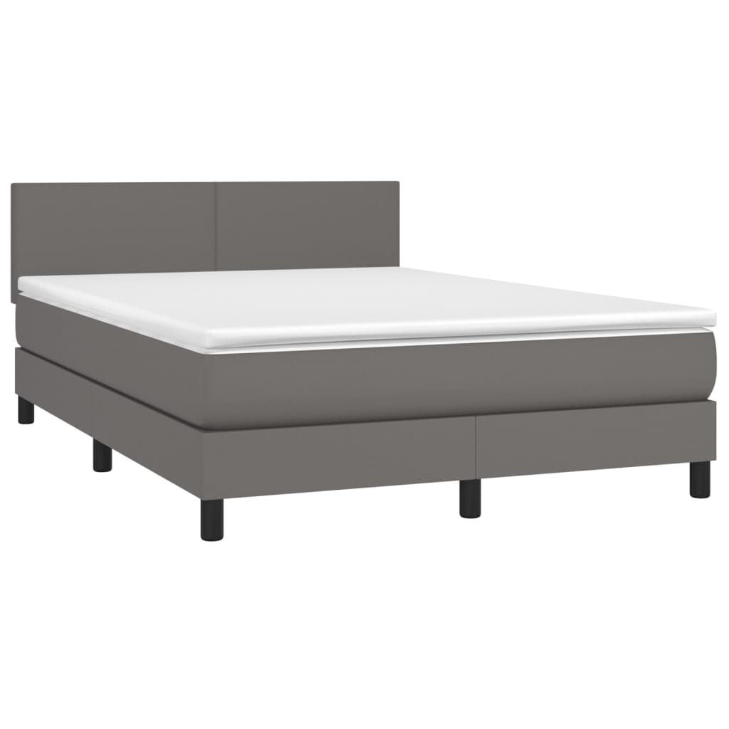 Κρεβάτι Boxspring με Στρώμα Γκρι 140x190εκ. από Συνθετικό Δέρμα