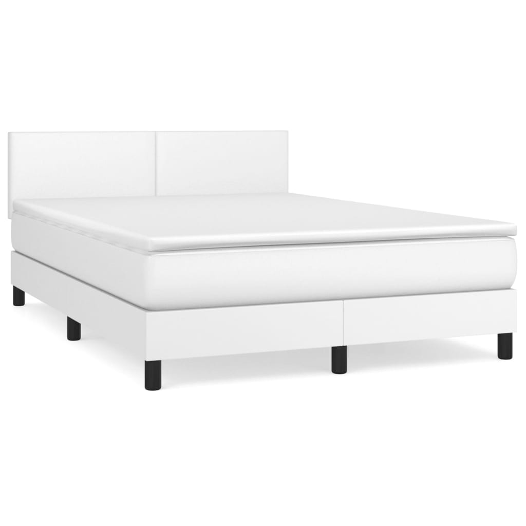 Κρεβάτι Boxspring με Στρώμα Λευκό 140x200εκ.από Συνθετικό Δέρμα