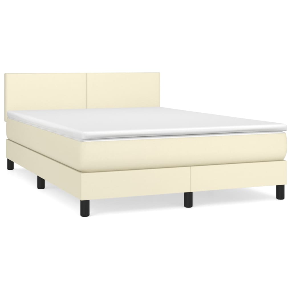 Κρεβάτι Boxspring με Στρώμα Κρεμ 140x200εκ. από Συνθετικό Δέρμα - Pakobazaar