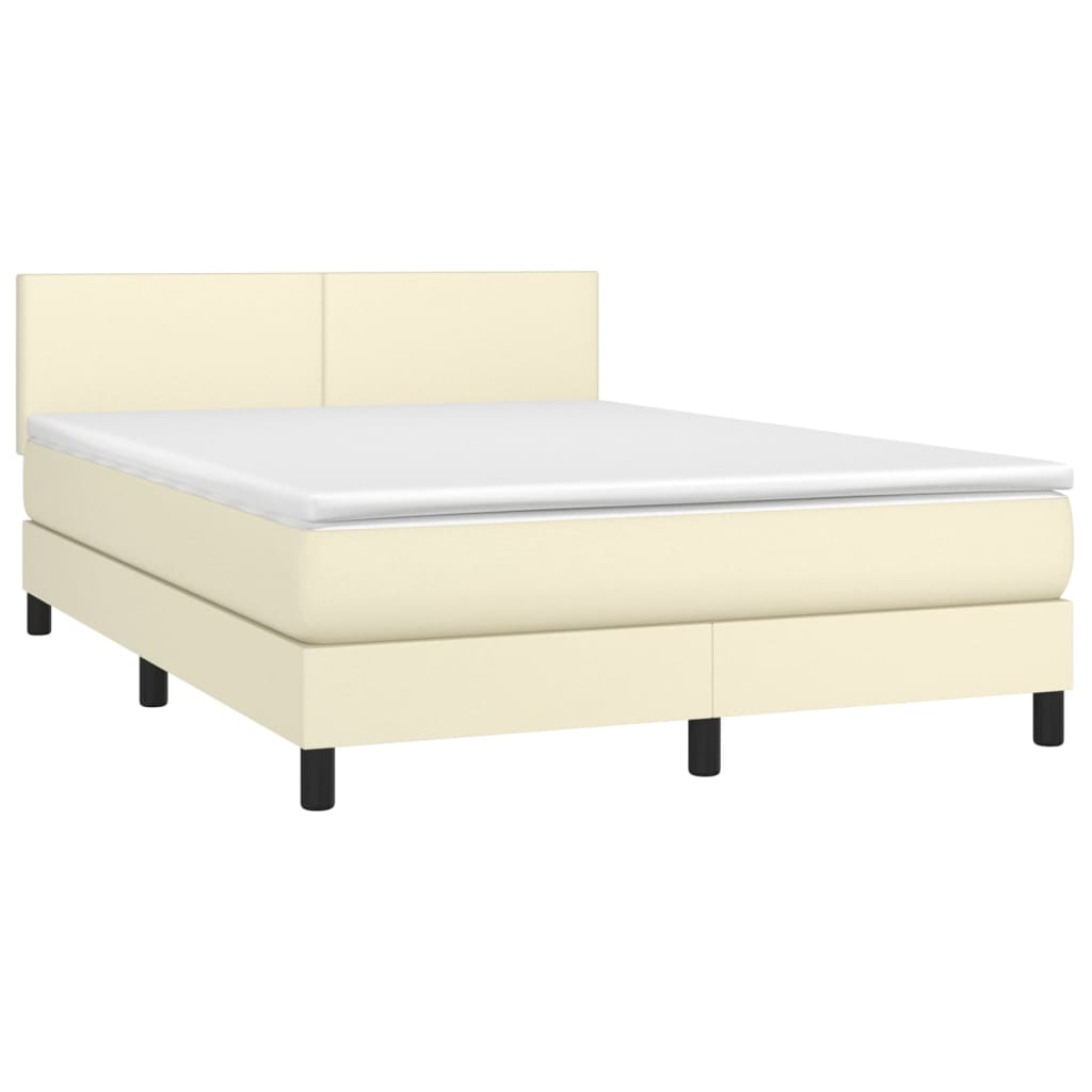 Κρεβάτι Boxspring με Στρώμα Κρεμ 140x200εκ. από Συνθετικό Δέρμα - Pakobazaar