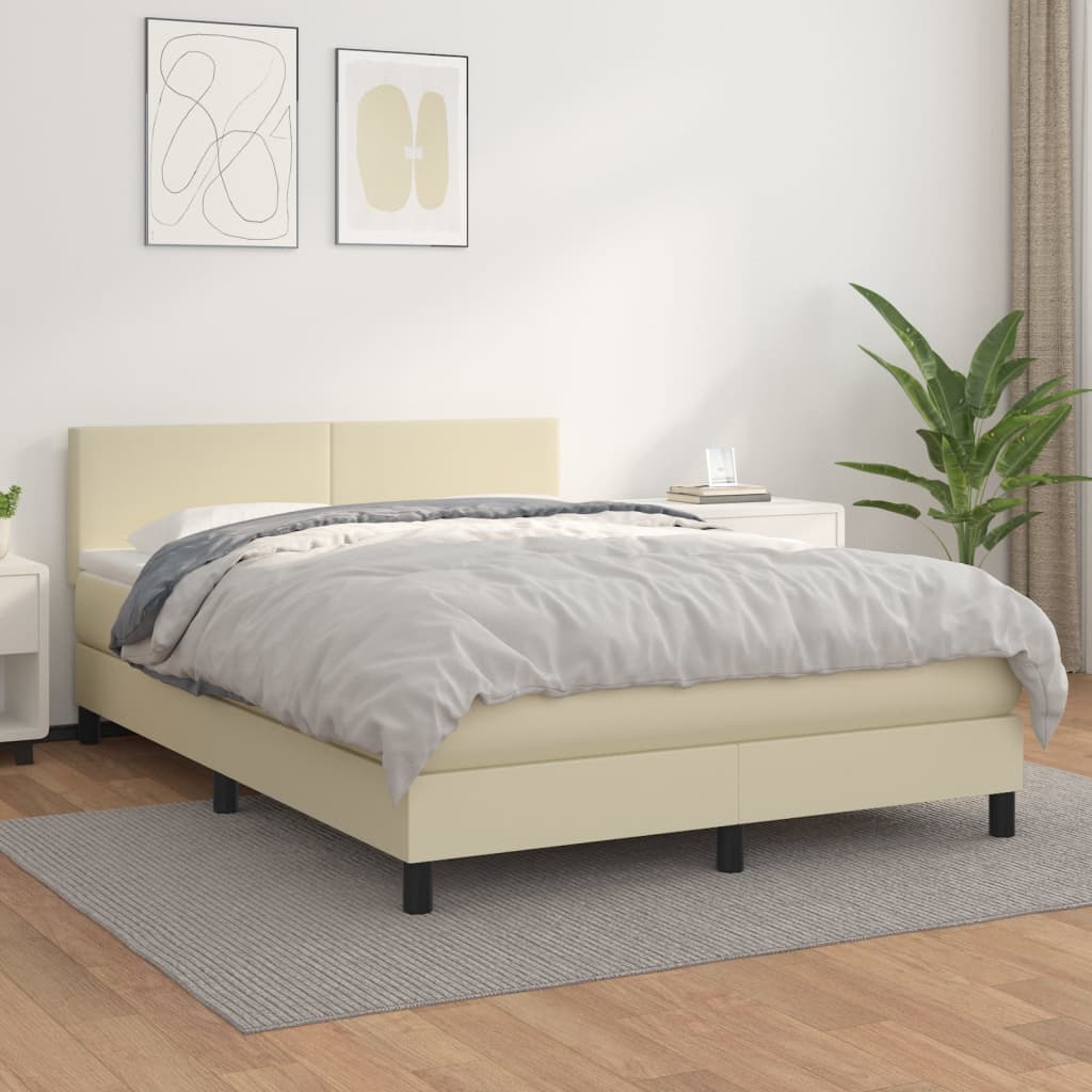 Κρεβάτι Boxspring με Στρώμα Κρεμ 140x200εκ. από Συνθετικό Δέρμα - Pakobazaar