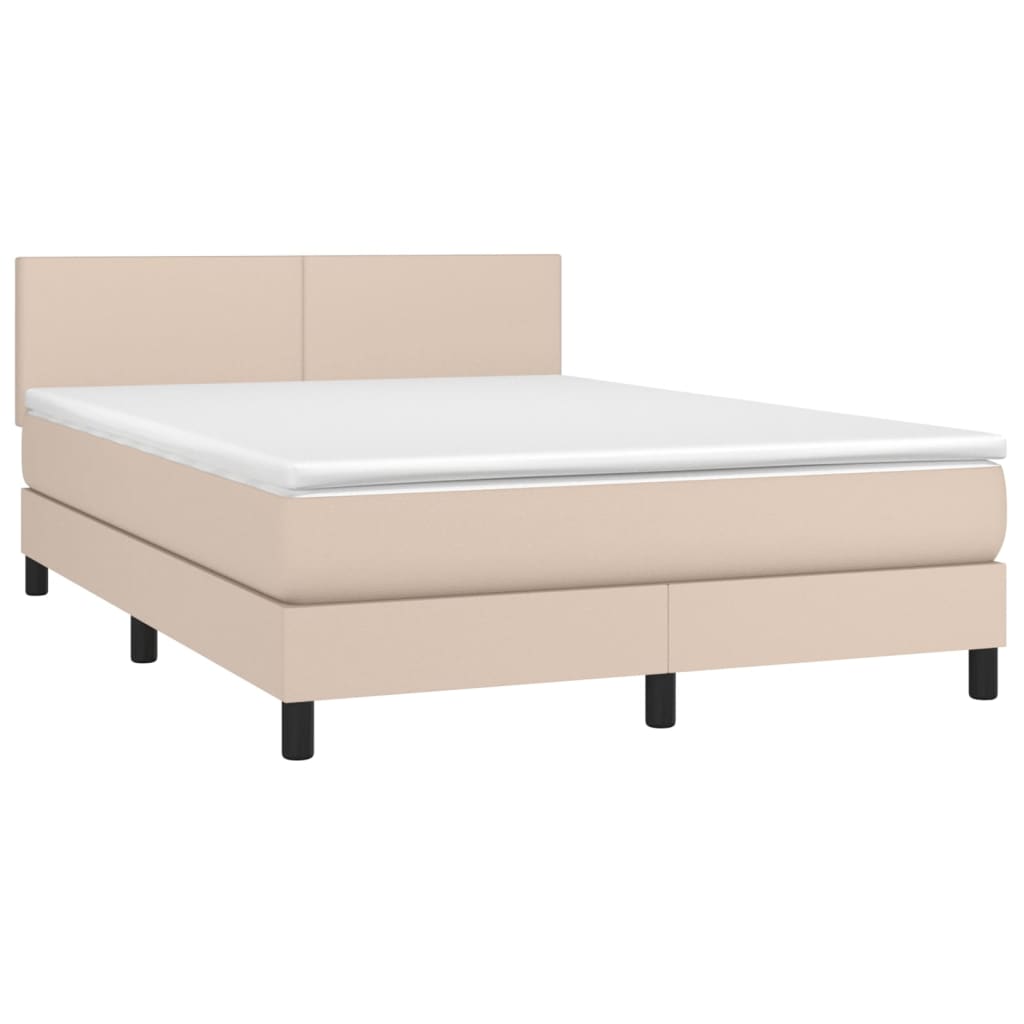 Κρεβάτι Boxspring με Στρώμα Καπουτσίνο 140x200εκ.από Συνθ.Δέρμα - Pakobazaar