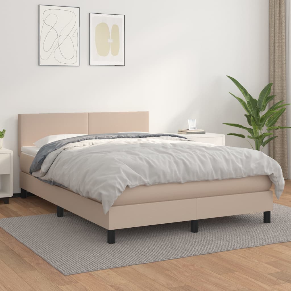 Κρεβάτι Boxspring με Στρώμα Καπουτσίνο 140x200εκ.από Συνθ.Δέρμα - Pakobazaar