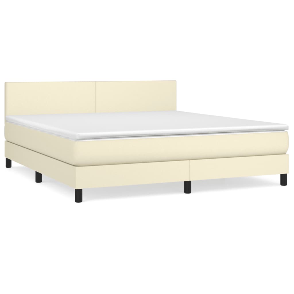 Κρεβάτι Boxspring με Στρώμα Κρεμ 160x200εκ. από Συνθετικό Δέρμα - Pakobazaar