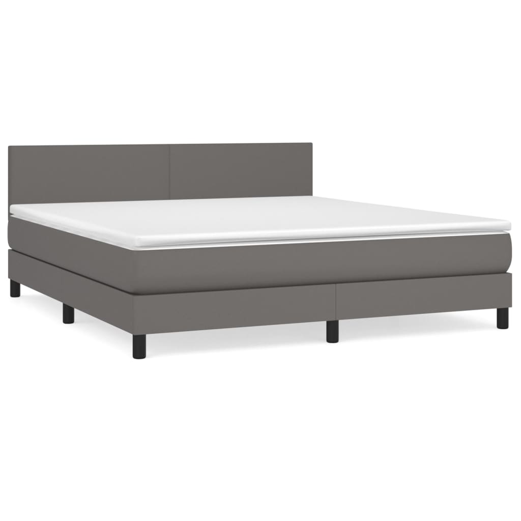Κρεβάτι Boxspring με Στρώμα Γκρι 160x200εκ. από Συνθετικό Δέρμα