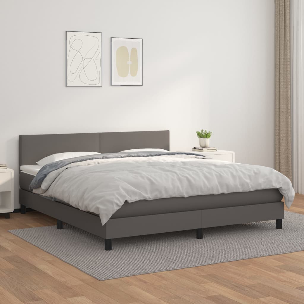 Κρεβάτι Boxspring με Στρώμα Γκρι 160x200εκ. από Συνθετικό Δέρμα