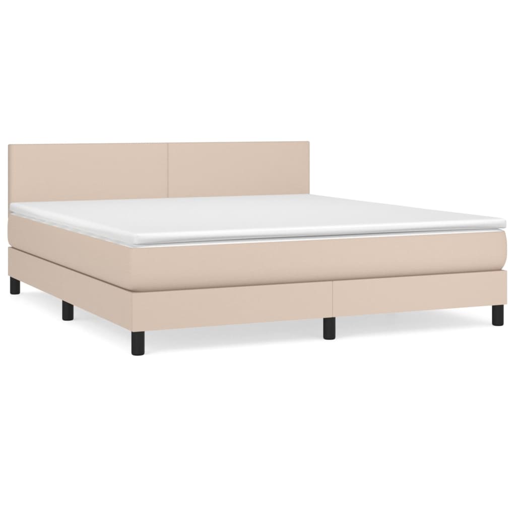 Κρεβάτι Boxspring με Στρώμα Καπουτσίνο 160x200εκ.από Συνθ.Δέρμα