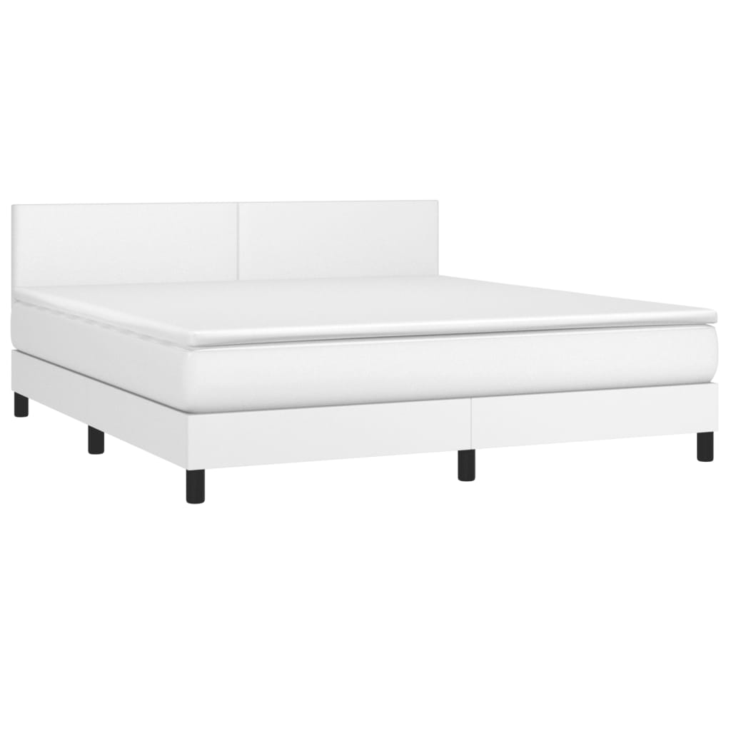 Κρεβάτι Boxspring με Στρώμα Λευκό 180x200 εκ. Συνθετικό Δέρμα