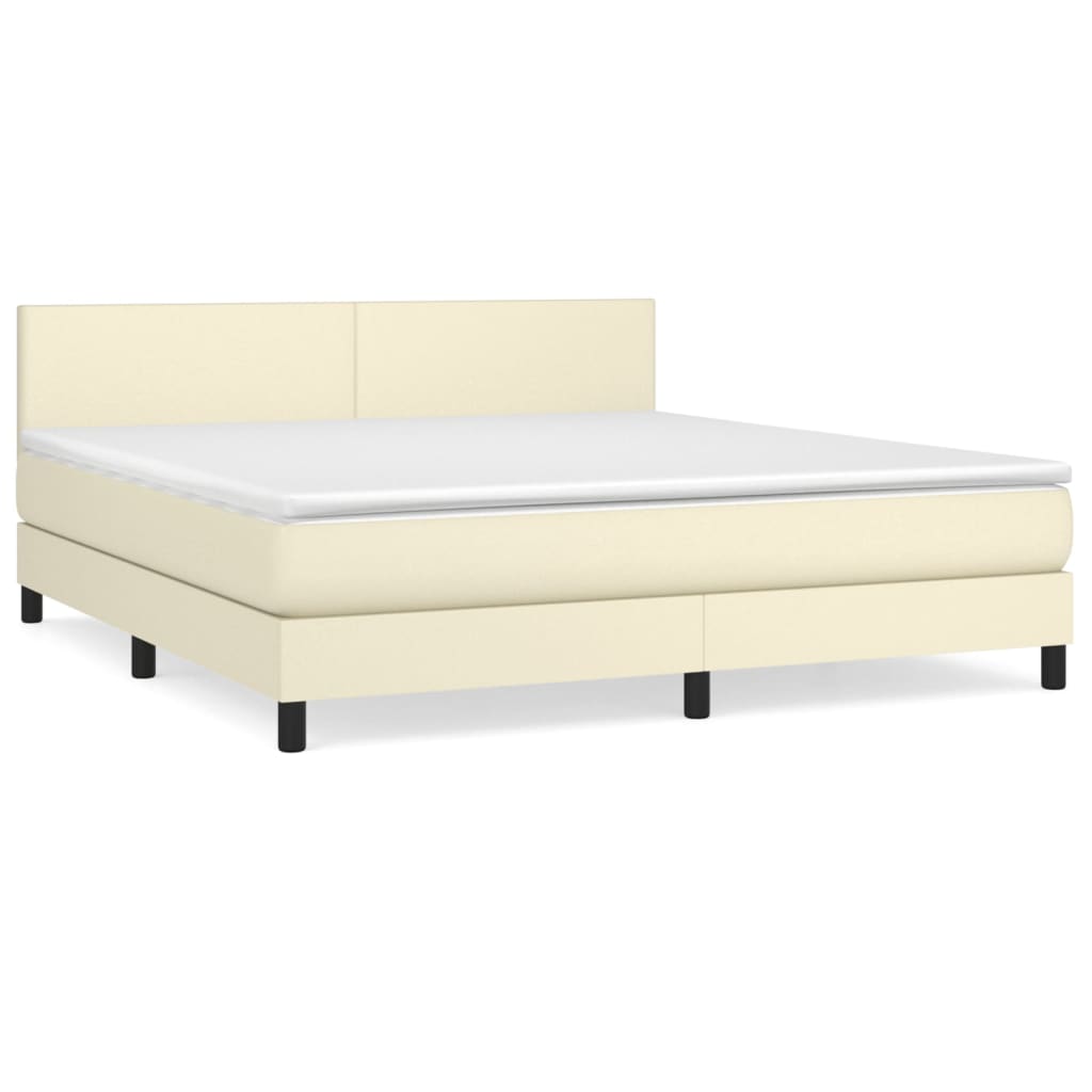 Κρεβάτι Boxspring με Στρώμα Κρεμ 180x200 εκ. Συνθετικό Δέρμα - Pakobazaar