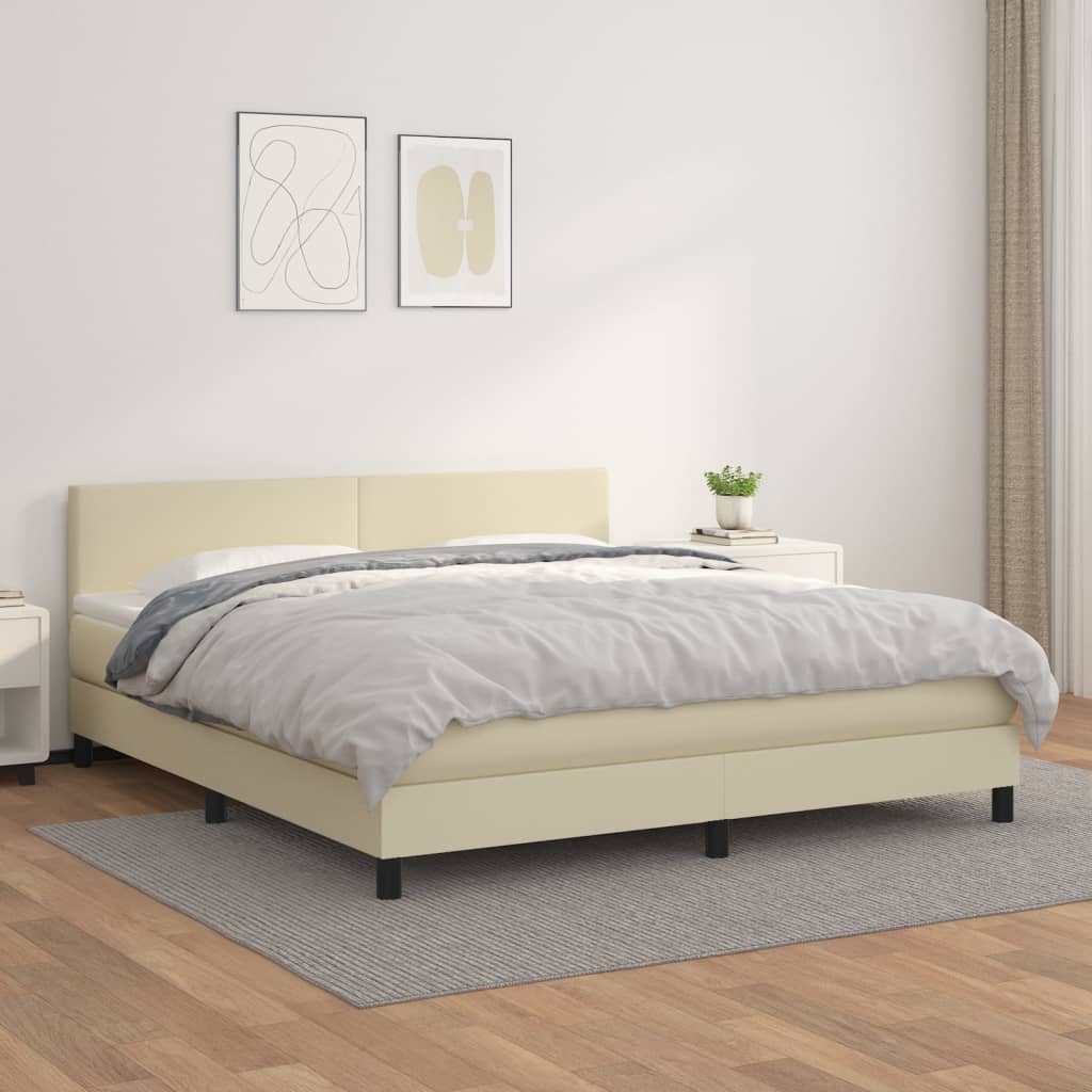 Κρεβάτι Boxspring με Στρώμα Κρεμ 180x200 εκ. Συνθετικό Δέρμα - Pakobazaar